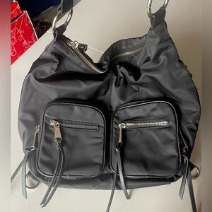 Co-lab Faux Leather Trim Black Nylon Convertible Hobo Bag